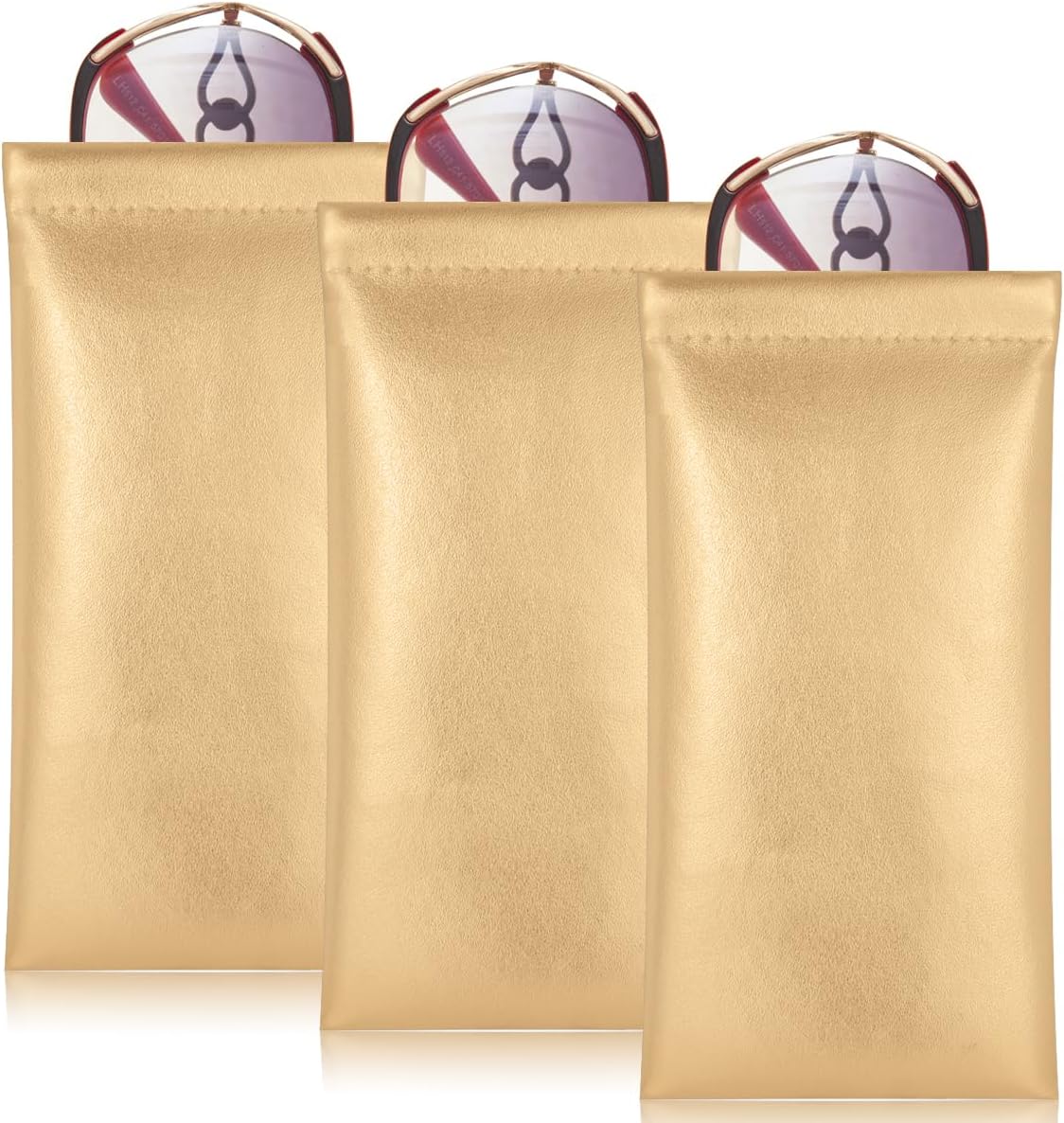 TRIUMPH VISION Large Sunglasses Pouch Oversized Eyeglass Sleeve PU Leather Squeeze Top Holder Big Shades Eyewear Case Clear