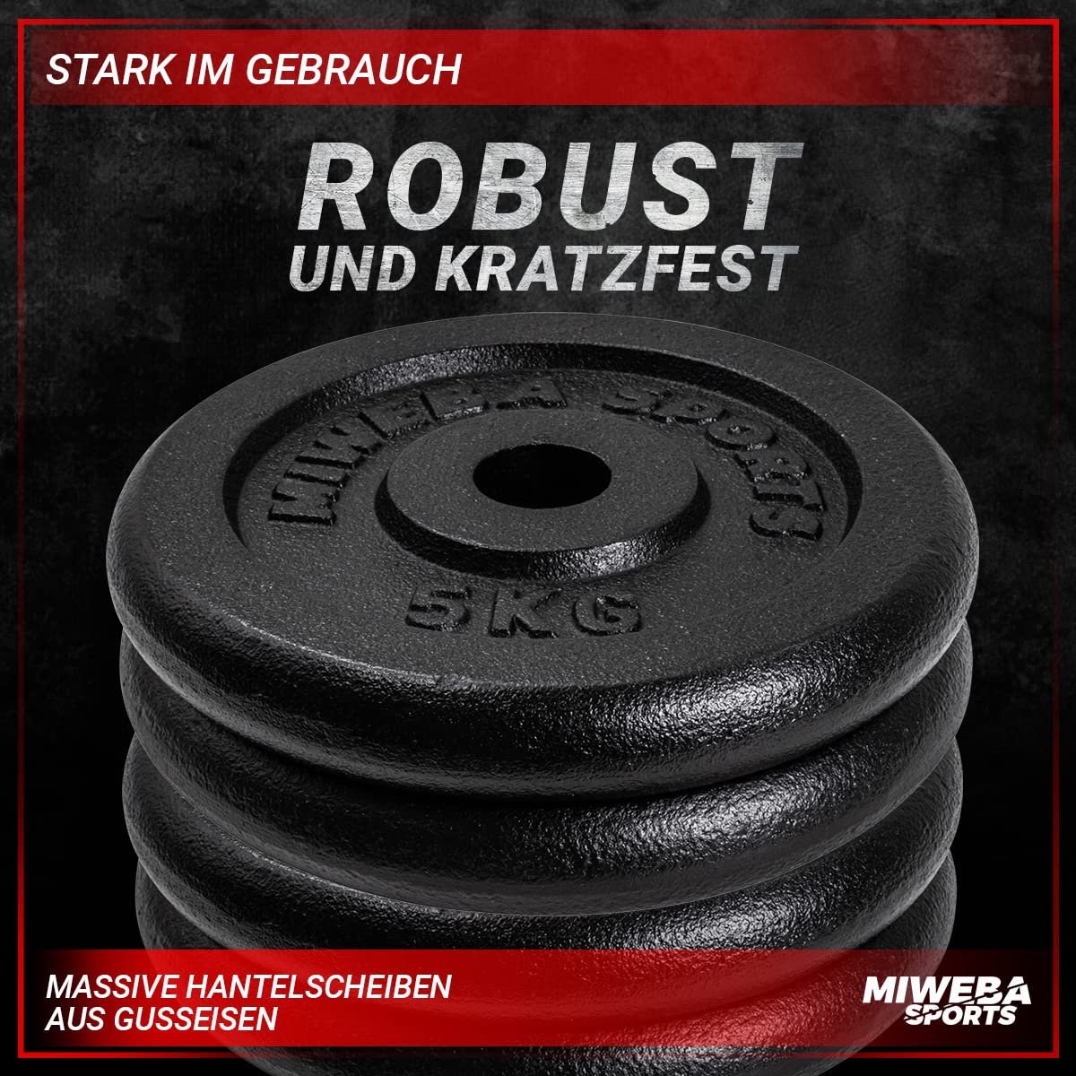 Miweba Sports Hantelscheiben Set HSG | 𝐏𝐫𝐨𝐟𝐢 Hanteln - 1.25-10.0 Kg Hantelscheibe - Hantel Scheiben - Gusseisen Gewichte - Ø 30/31 mm - Hantelset - Gewichtsscheiben - Hantelgewicht