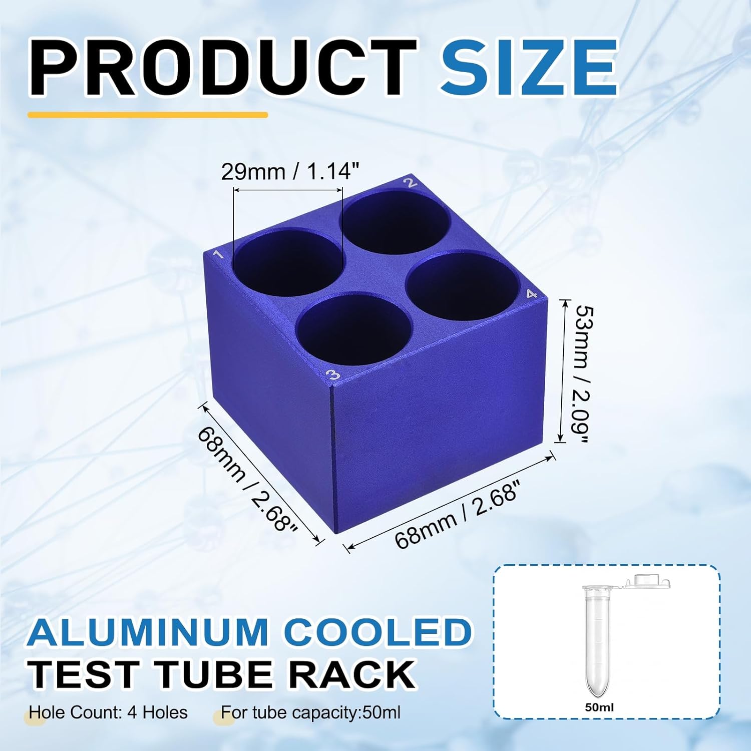 PATIKIL 4 Wells Microcentrifuge Tube Rack Cooler, Tray Tissue Culture Plate, Aluminum Cooling Block for 50ml PCR Test Tube, Lab Equipment, Blue