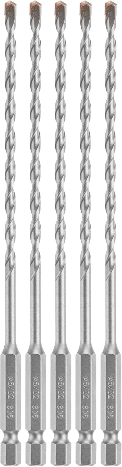 Bosch LBHX0025 5-Pc 5/32" x 6" Hex Shank Masonry Hammer Drill Bits - 4X Life, Fast Drilling in Concrete
