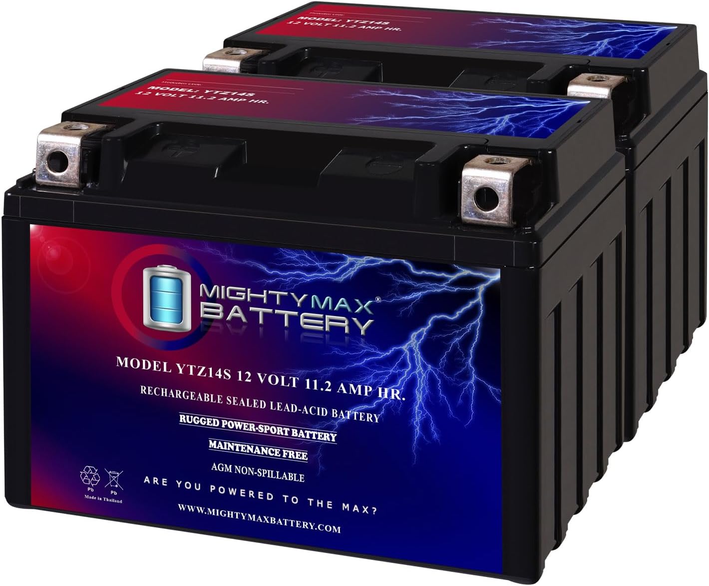 Mighty Max Battery YTZ14S 12V 11.2AH Replacement Battery compatible with Z14S Powersport Motorcycle Scooter - 2 Pack