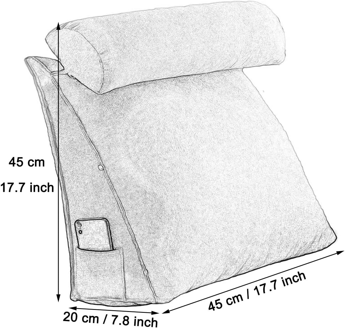 Pillow for Reading in Bed Adult with Neck Support Washable Triangular Back Cushion for Couch Office Chair Wedge Pillow for Sleeping Acid Reflux Side Sleepers