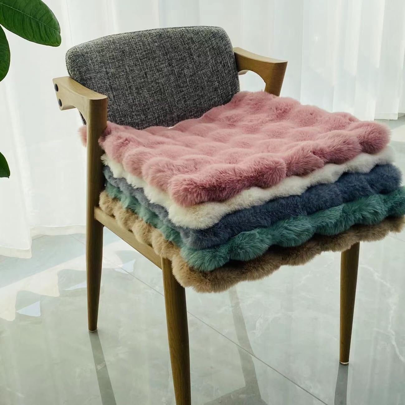 Quadratisch Kunstfell 45cm Sitzauflage Künstliche Schaffell Sitzkissen Sitzauflage Rutschfestes Kissen mit Reißverschluss(4)