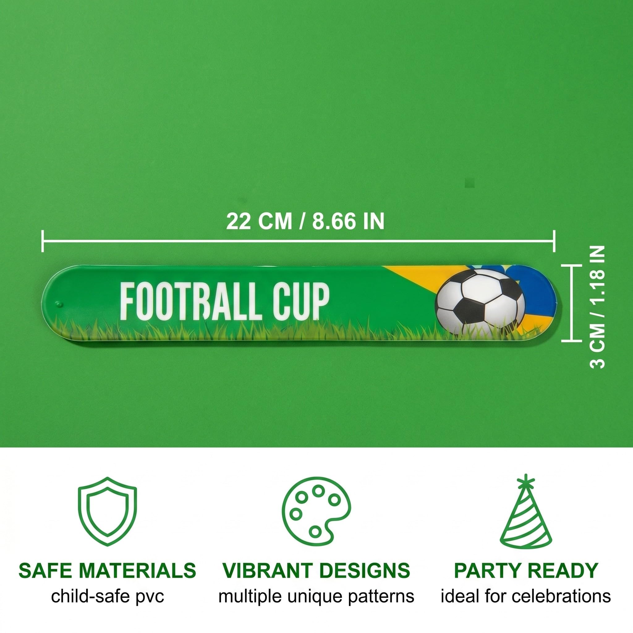 Bracelets Claquants Football pour Enfants, 20 Pièces PVC, 12 Designs Assortis 22x3cm