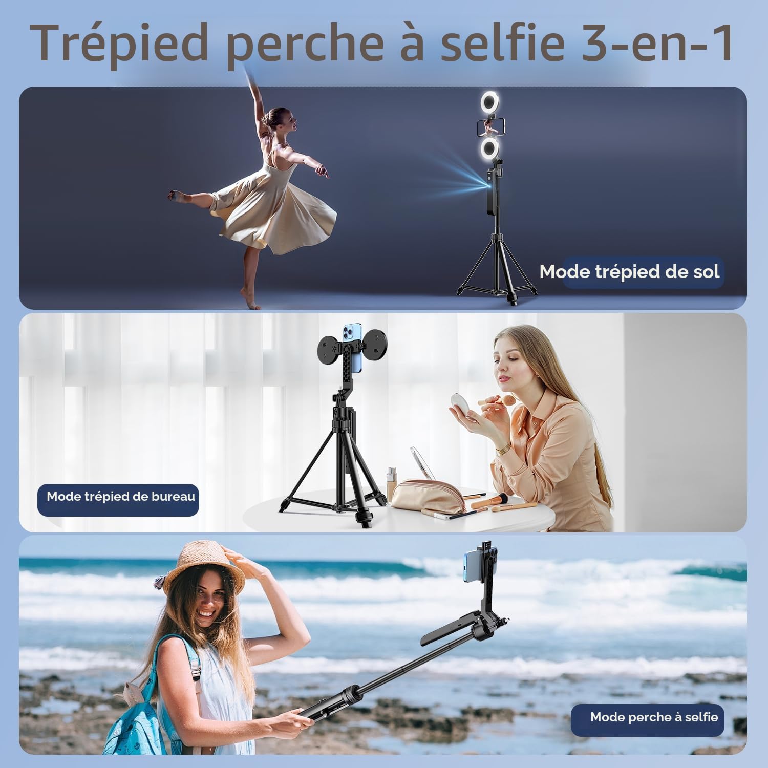 yAyusi Trépied de Suivi Automatique du Visage avec Lumière, 360° Rotation 180CM Perche Selfie Trépied de Téléphone avec Télécommande, Support Caméra Téléphone avec Capteur Mouvement pour Vlog/Vidéo