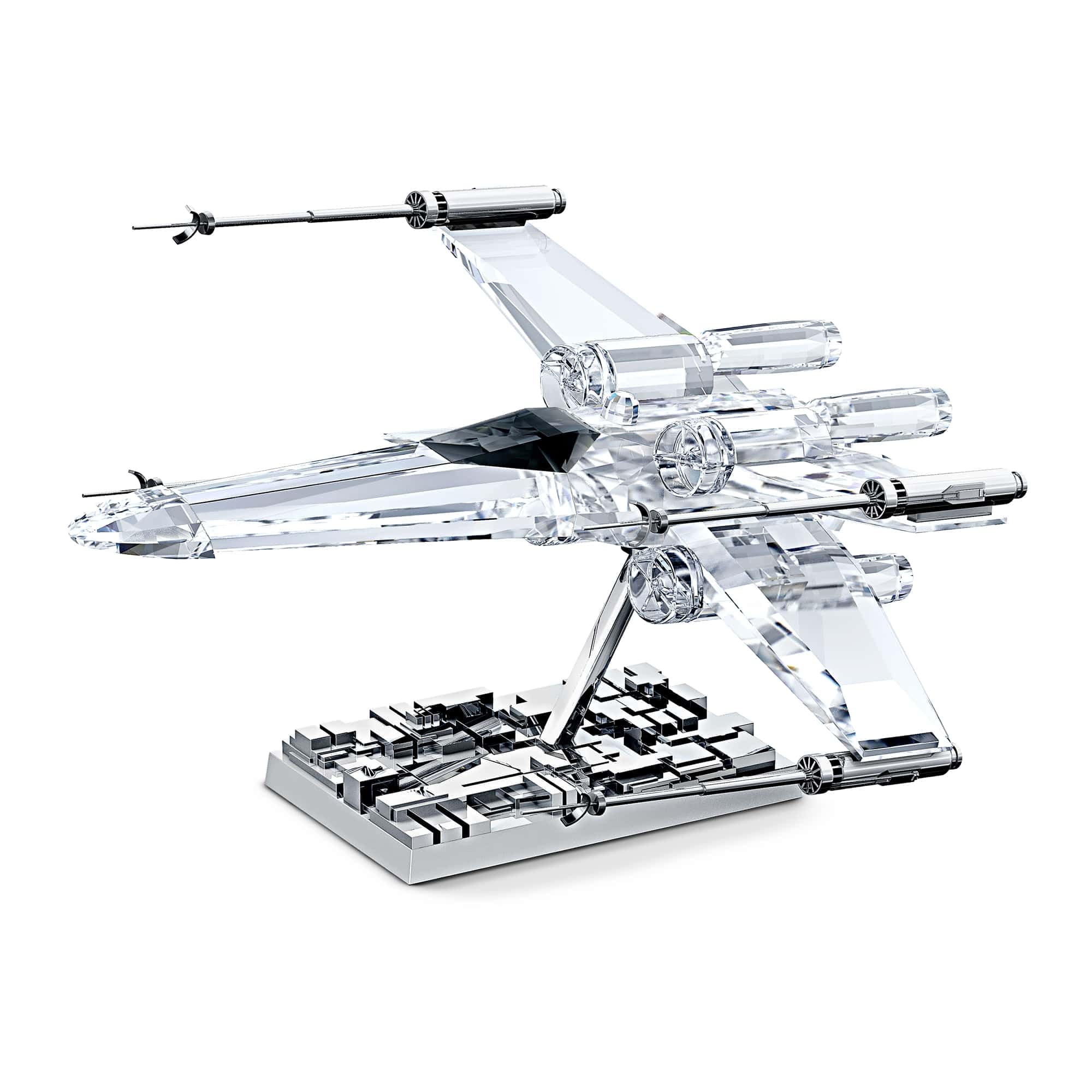 Swarovski Star Wars X-Wing Starfighter, Kristallfigur mit 744 Facetten, Detailgetreuen Laserkanonen und Hochglänzendem Metallsockel, Größe: 7.6 x 11.5 x 13.2 cm