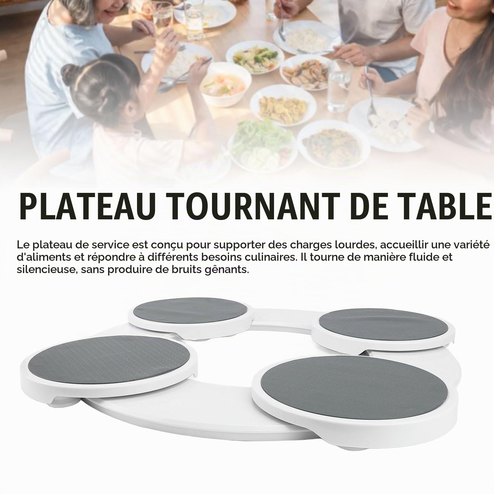 Plateau Rotatif pour Table à Manger en ABS, 68,61 oz - Portatif et Pratique, Idéal pour Repas de Famille, Pique-Nique et Événements, avec 8 Accessoires et Film Adhésif Inclus