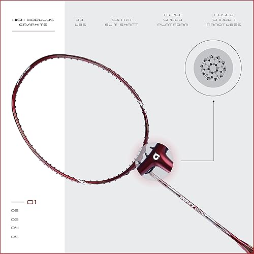 Miniatura 2 de APACS Finapi 232 - Raqueta de bádminton de grafito sin encordar (38 libras, Mega tensión) con cubierta completa