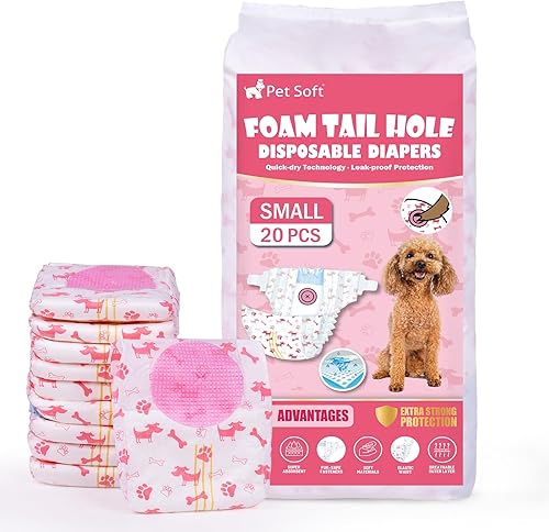 Pet Soft Pañales desechables para perras, pañales para perras con agujero de cola de espuma ajustable, ultra protección, pañales para cachorros y