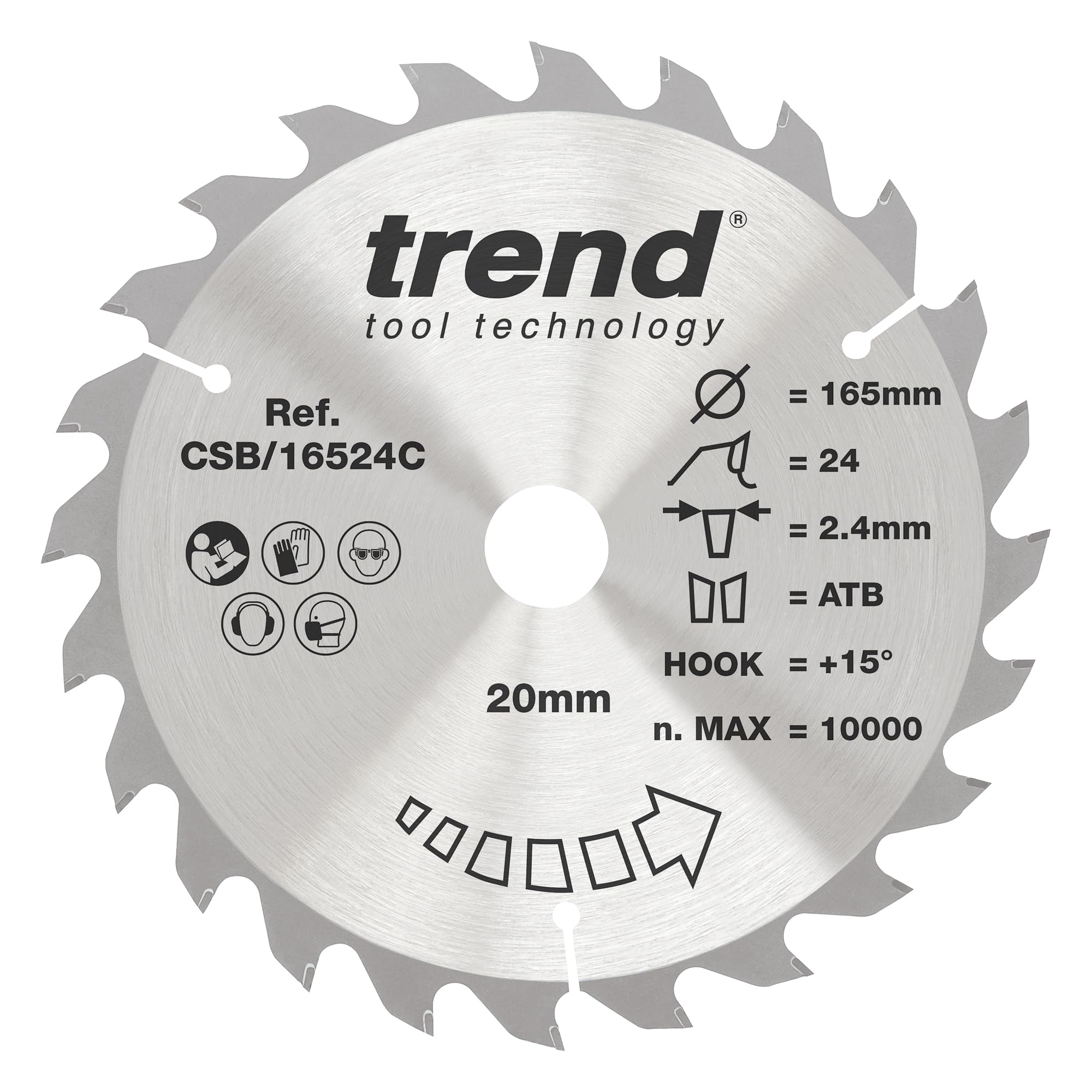 Trend Tungsten Carbide Tipped Wood Circular Saw Blade, 165Mm Diameter, 30Mm Bore, 48 Teeth, 2.4Mm Kerf, +5° Hook, Tct, Fine Finish, Csb/16548
