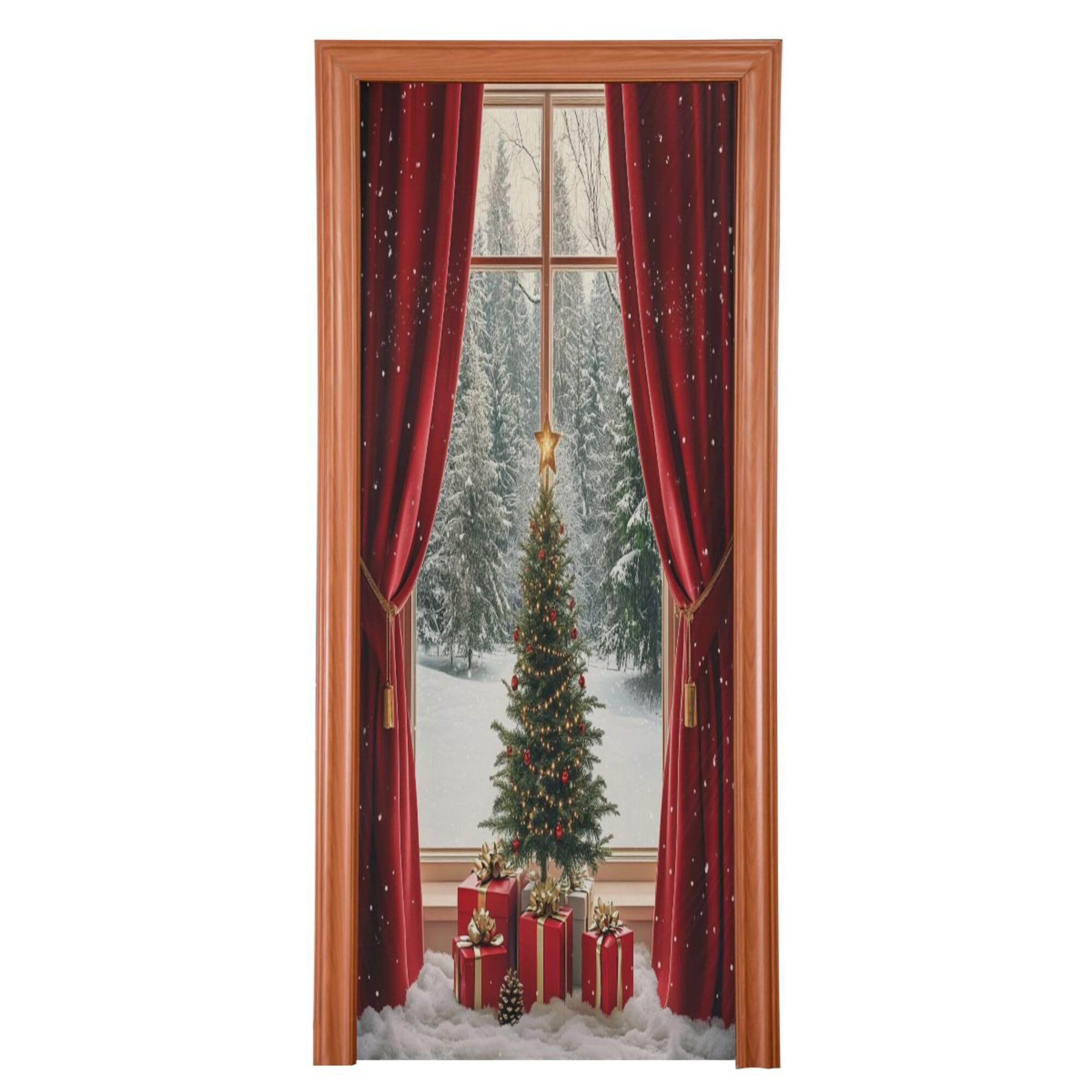 SEHANY Christmas Tree Door Cover Outdoor Decor, High Stretch Fabric Christmas Front Door Cover Christmas Banner Door Cover for Front Door Festive Party Home Decor 35 * 79inch