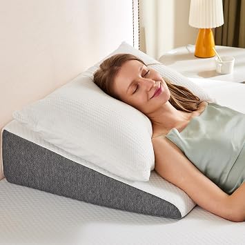 Sweetcrispy 7.5 Inch Wedge Pillow, Body Positioners Pillow for Sleep Apnea, Neck Pain Relief, Post Surgery, Back and Neck Support, Sleeping Comfort, Snoring, White & Grey