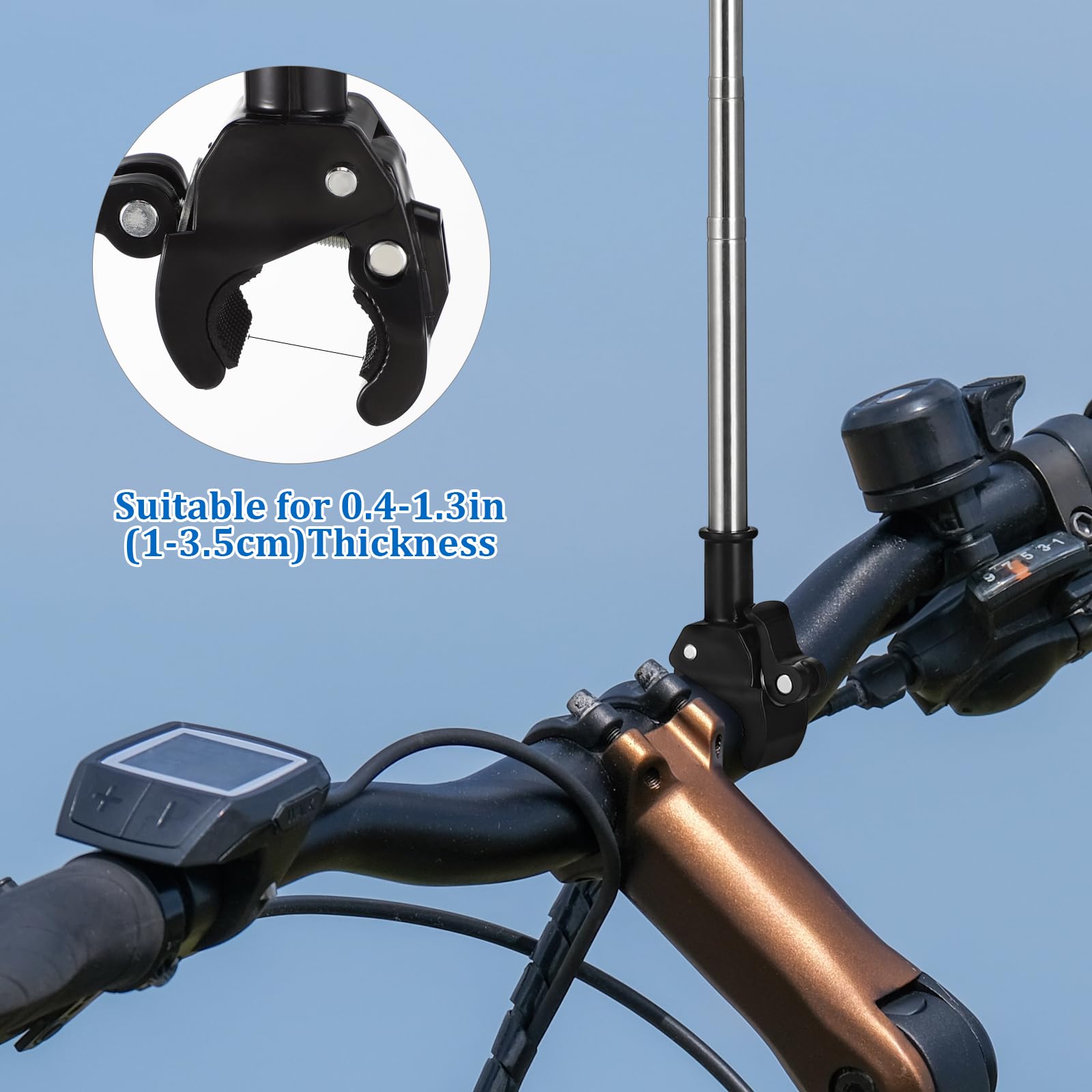 OUNONA Stainless Steel Telescopic Car Flagpole 9.4 Inch Handlebar Mount Flag Holder for Motorcycle and Bike Outdoor Use Portable - Image 4
