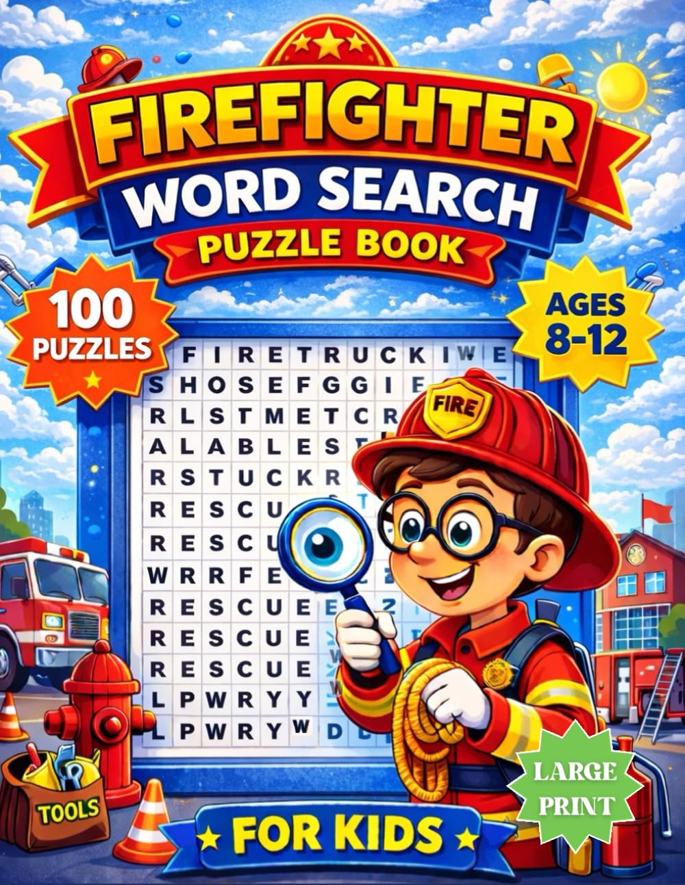Firefighter Word Search Puzzle Book for Kids Ages 8–12: 100 Exciting Fire Truck & Rescue-Themed Word Search Puzzles with Large Print and Answer Key (KAI BOOKS WORD SEARCH PUZZLES)