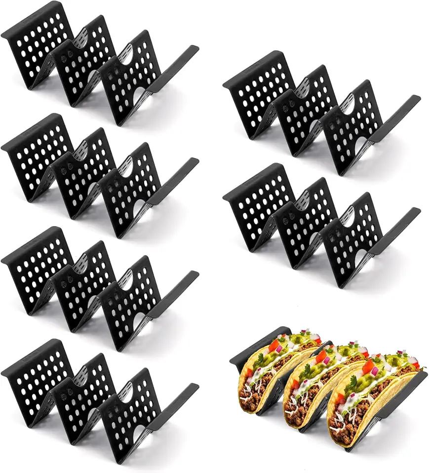 7 Conjunto de Suportes para Tacos, Bandejas Grandes Tacos Divisórias Ideais para Tuesday Preparos e Encontros Familiares Podem Lavados Lava-Louças e Usados No Micro-Ondas (Preto, Design Vazado)