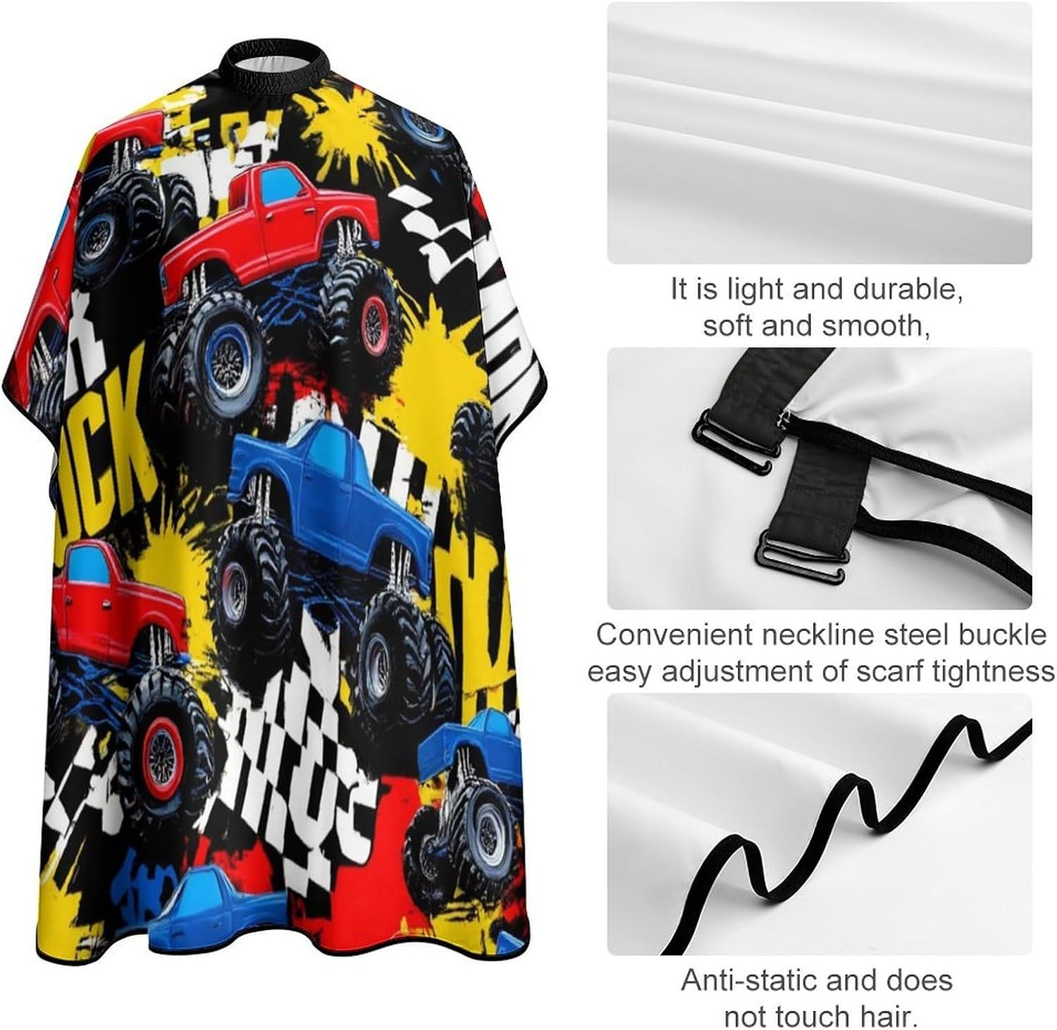 Fashion Barber Cape Unisex Hair Cutting Cape with Adjustable Closure Monster Truck Car