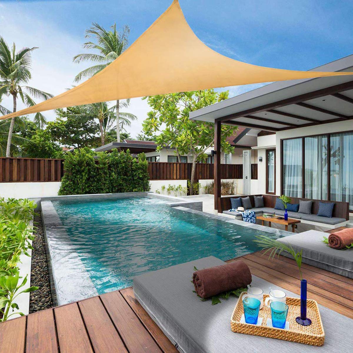 Sonnensegel, 2 x 2 x 3 m, für Außenbereich, Garten, Terrasse, UV-Schutz, 90 % UV-Schutz, strapazierfähiger Stoff, für Hof, Party, Cremefarben : 