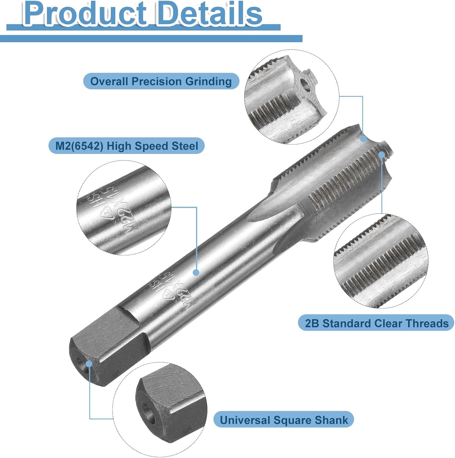 uxcell Hand Bottom Tap M22 x 1.5 H2 Metric Thread Bottoming Style Threading Taps High Speed Steel HSS6542 Straight Flutes Screw Tapping Tool
