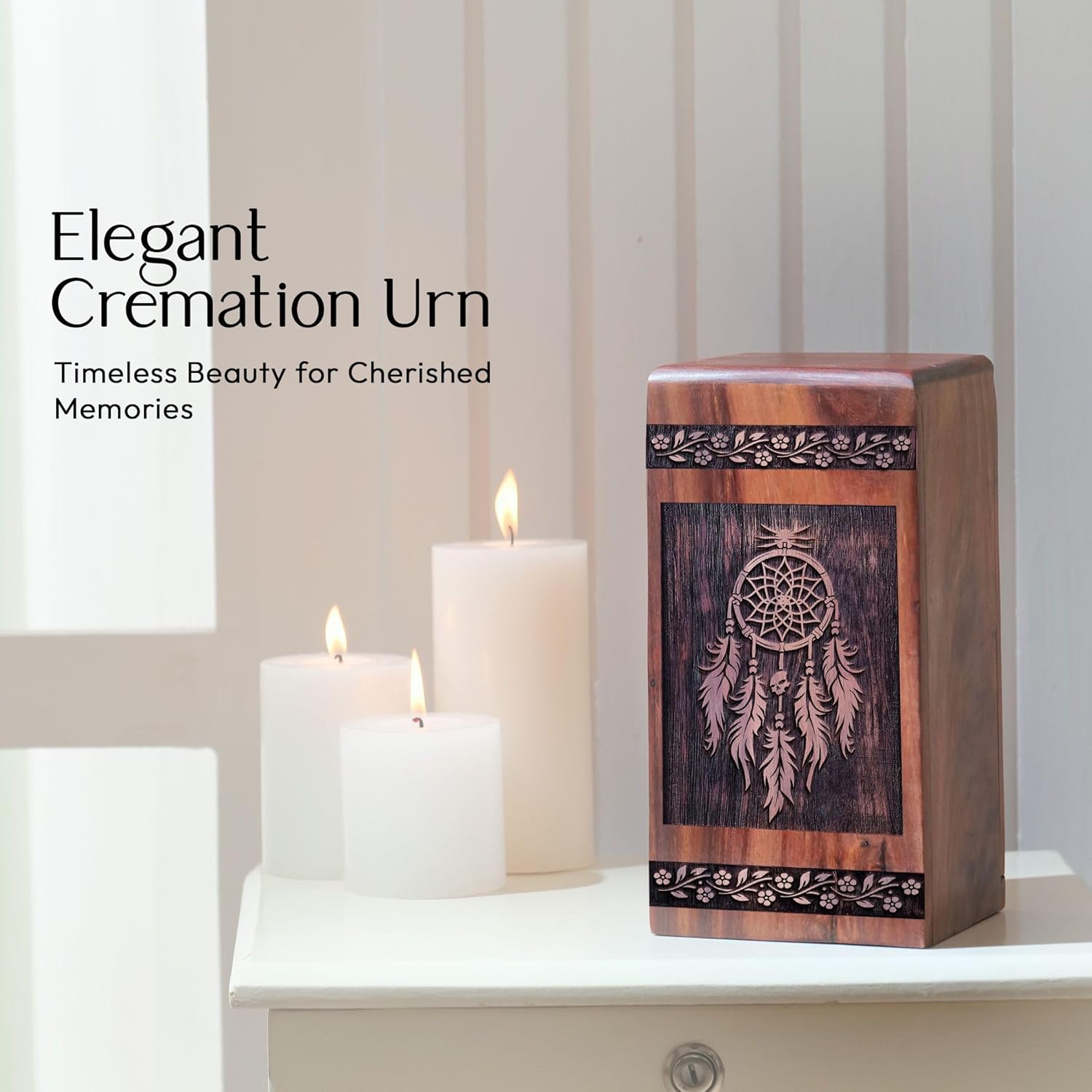 Dream Catcher Urn, 10 Inch Urn, Wooden Urn for Human Ashes Adult, Cremation Urn for Ashes, Large Urn for Human Ashes Adult Male & Female, Funeral Urn for Ashes, Urns for Ashes, Pack of 1