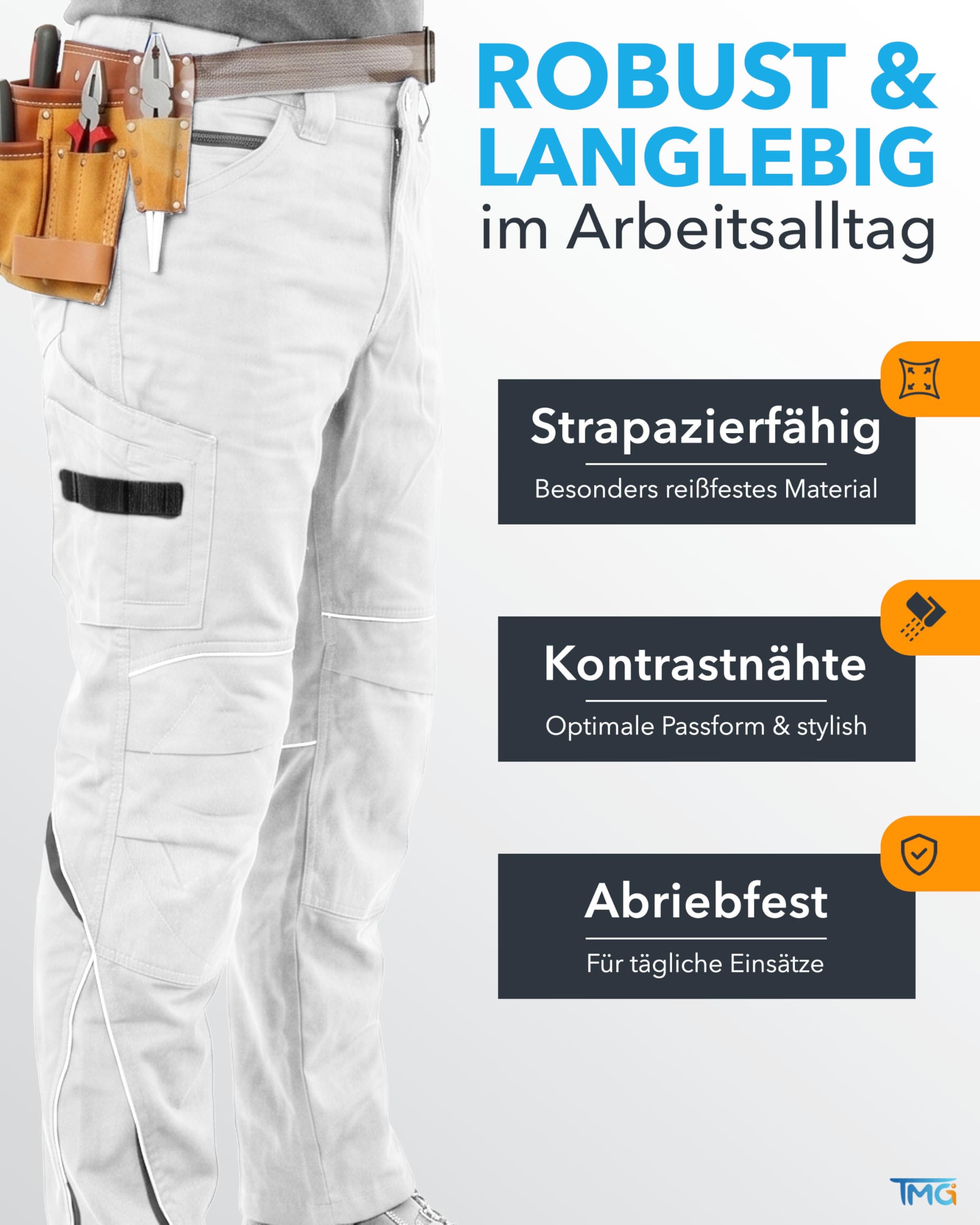 TMG | Arbeitshose Kultworker für Herren, Lange Arbeitshose mit geradem Schnitt, Kniepolstertaschen, Männer Arbeitshose