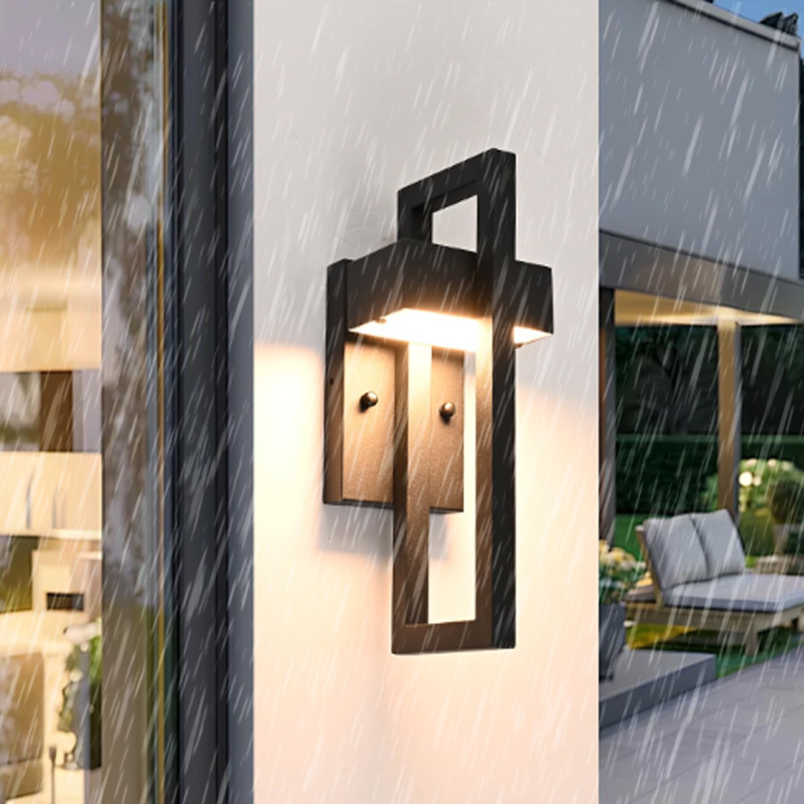 HELCEKOU LED Black Outdoor Wall Light IP65 Waterproof Lamp Acrylic Iron Minimalist Rectangular Design Sconce Industrial Villa Decorative for Courtyard Balcony Garden