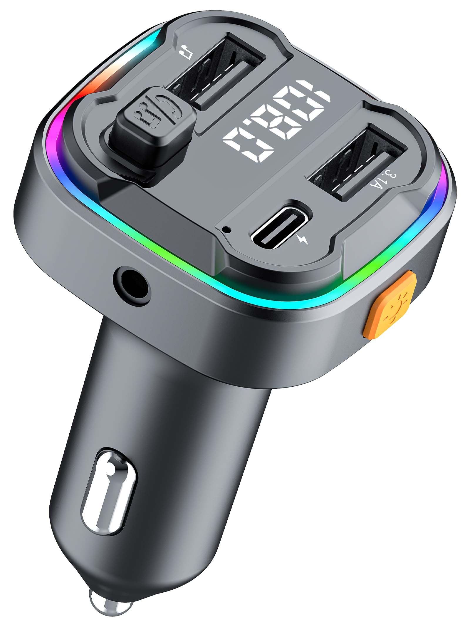 ACECAR Bluetooth 5.3 FM Transmitter for Car, Wireless Car Adapter with Hands-Free Calling, Dual USB & Type-C Fast Charging, AUX/UMP3 Playback, 7-Color Ambient Light, Perfect for Road Trips & Commuting