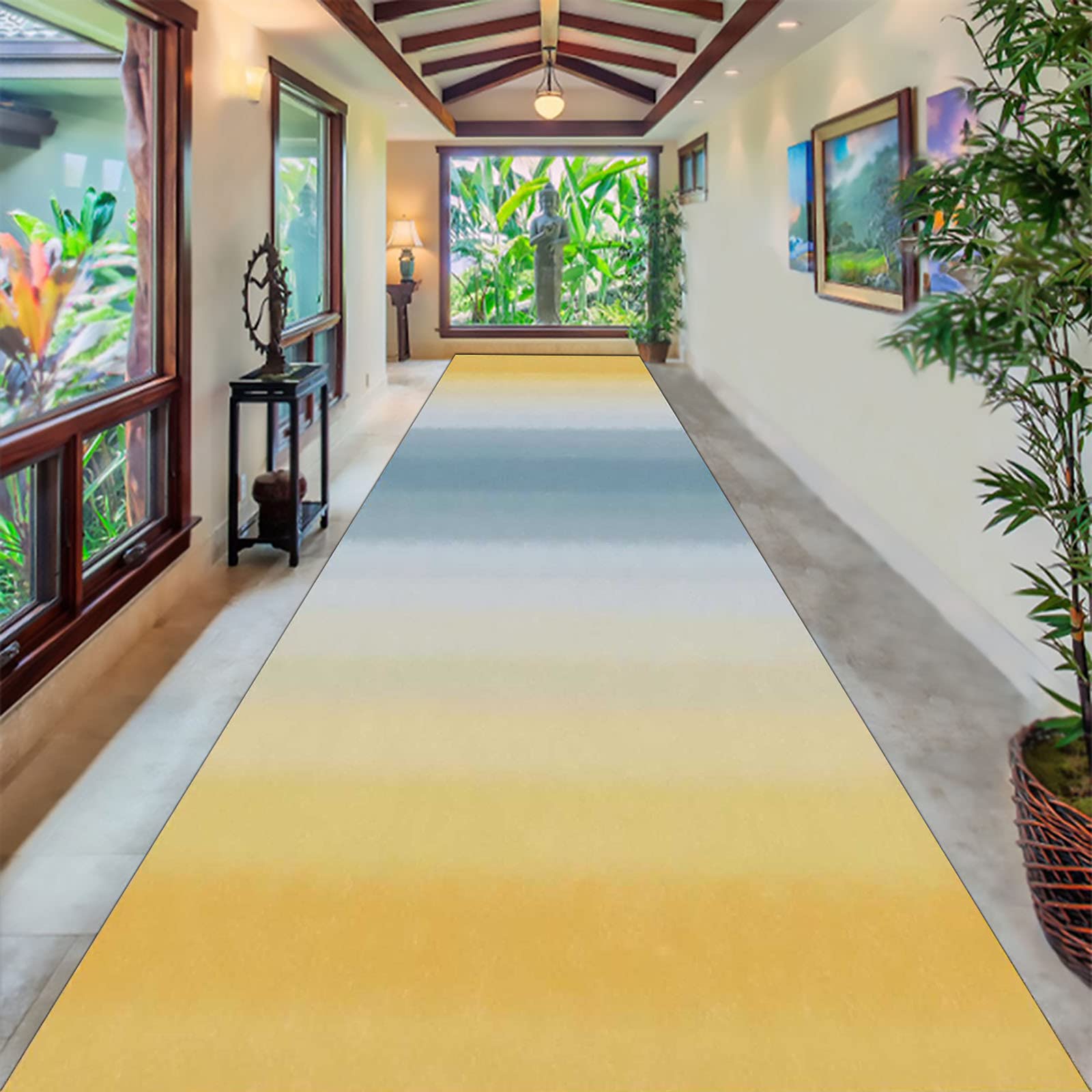 Runner Rug Non Slip Hallway Carpet Runner Washable Long Kitchen Rug Runner Modern Stripe Floor Area Rug for Corridor Entryway Home Decoration (Grey, Yellow),80x150cm