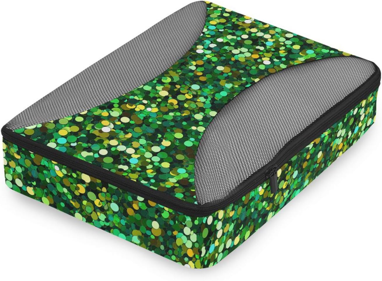 Green Fake Glitter 4 Pcs set organizer for luggage Mesh Travel Essentials portable packing cube set