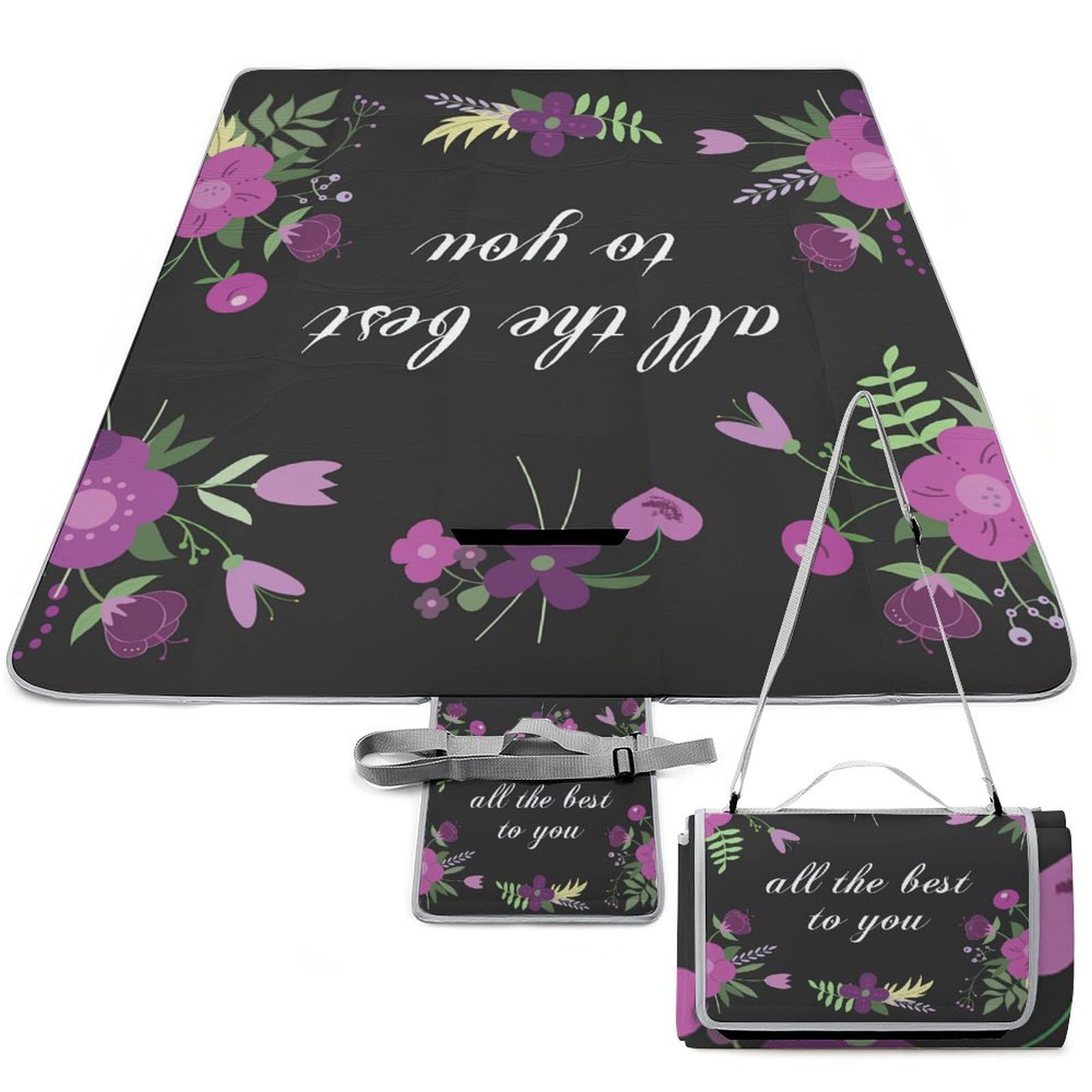 3D Impression Purple Fleurs,All The Best for You Couverture Pique Nique Tapis Pique Nique Nappe Picnic Couverture De Pique-Nique pour Camping, Parc, Jardin 148x148cm