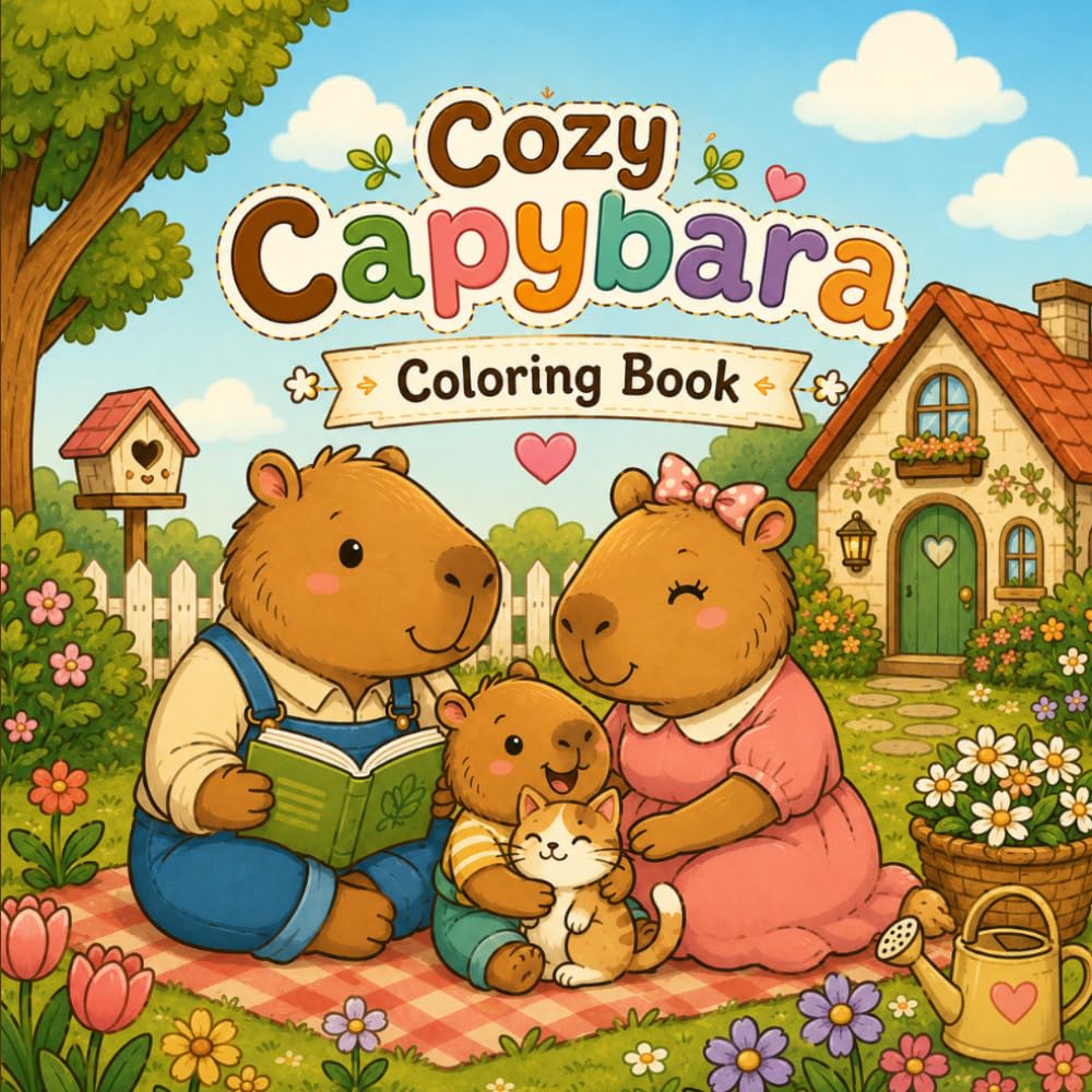 Cozy Capybara Coloring Book: Cute & Relaxing Capybara Scenes for Stress Relief, Mindfulness, and Creative Fun | Adorable Cozy Animals for Adults & Teens