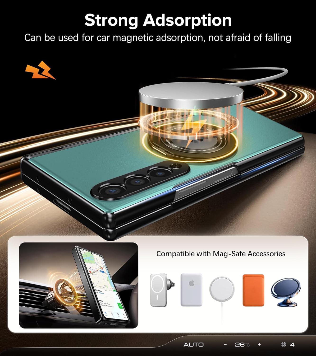 for Samsung Galaxy Z Fold 3 Case with Screen Protector, Hinge Protection Phone Case for Z Fold 3, with Mag-Safe, 360° Rotating Ring Holder, Hard PC Shockproof Full Body Protective Cover (Green)