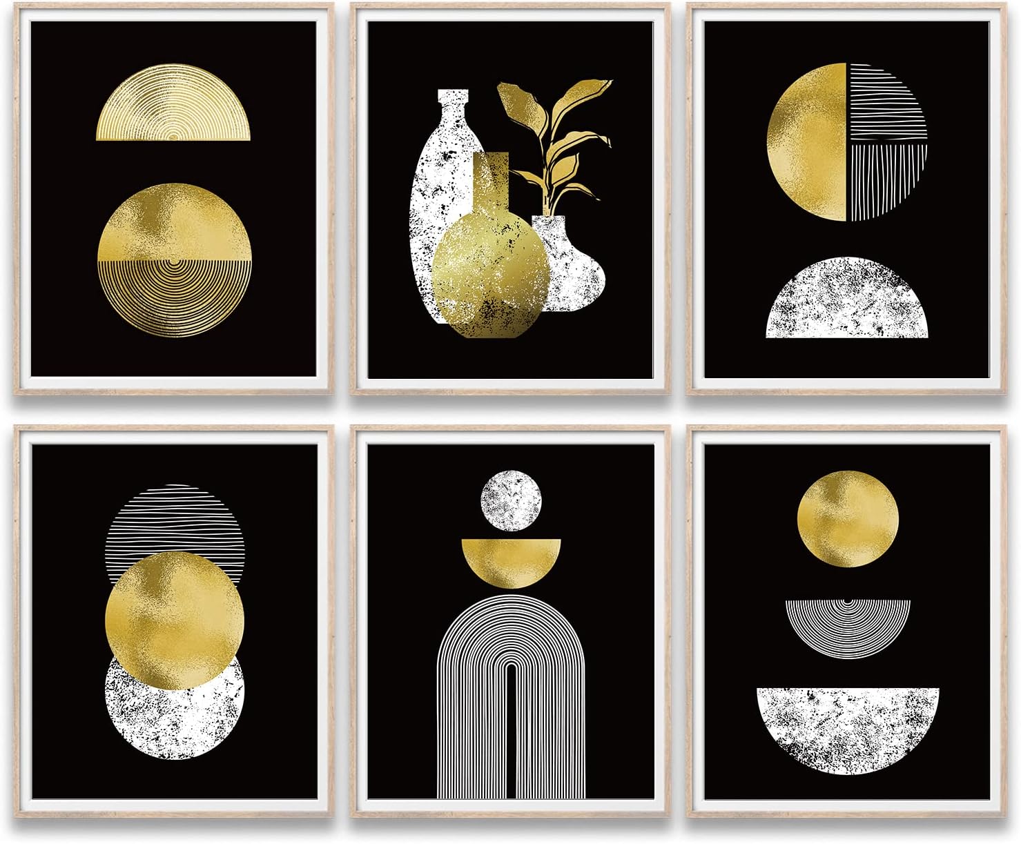 Gold and Black Boho Wall Art Prints Set of 6 (8x10) black