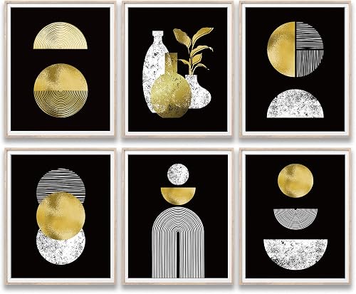 MTL HOE Gold and Black Boho Wall Art Prints Set of 6 (8x10) black art wall deco,