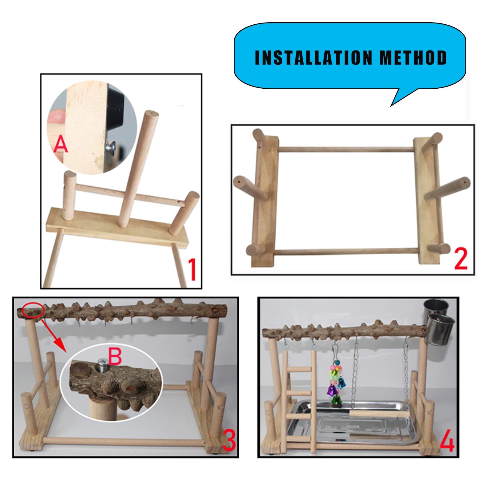 Hamiledyi Papageien-Spielplatz Aus Holz – Mit Sitzstangen, Schalen & Spielzeug