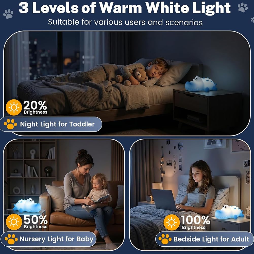 Luce Notte per Bambini a LED, Luce Notte a Forma di Coccodrillo per Neonati 3000K Lampada Calda e Modalità RGB Lampada per Bambini in Morbido Silicone con Timer da 30 Minuti,Blu