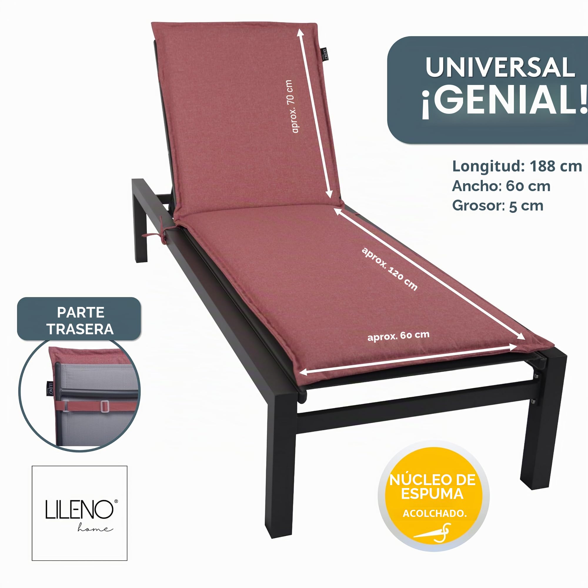 LILENO HOME Funda para silla de jardín - perfecta para tumbona de playa (190x60x5cm) - Rojo