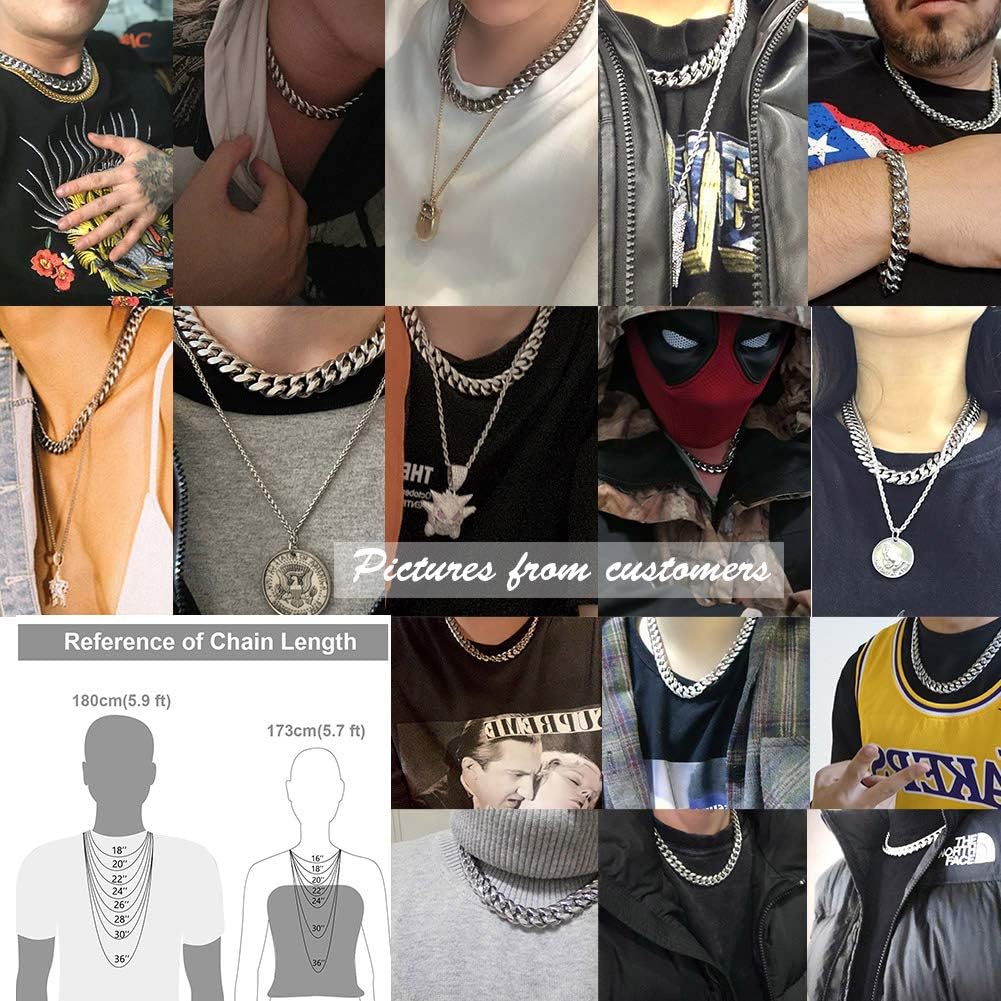 Jewelry Kingdom 1 Mens Necklace or Bracelet, Cuban Link Chain, Big and Heavy Miami Chain 15MM, High Polishing Stainless Steel Curb Chain Choker for Boys and Bikers 8-30inches - Image 6
