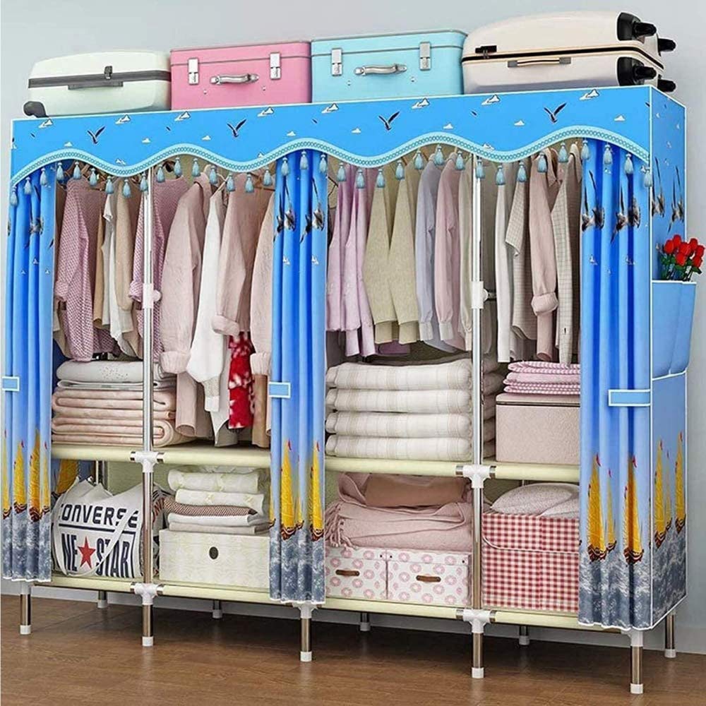 Armoire en toile pour vêtements placard portable beige avec tringles et étagères