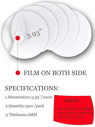 Miniatura 3 de Paquete de 5 hojas acrílicas transparentes de 0.079 pulgadas de grosor, 3.93 pulgadas de diámetro, hoja de plexiglás circular, hoja de plástico