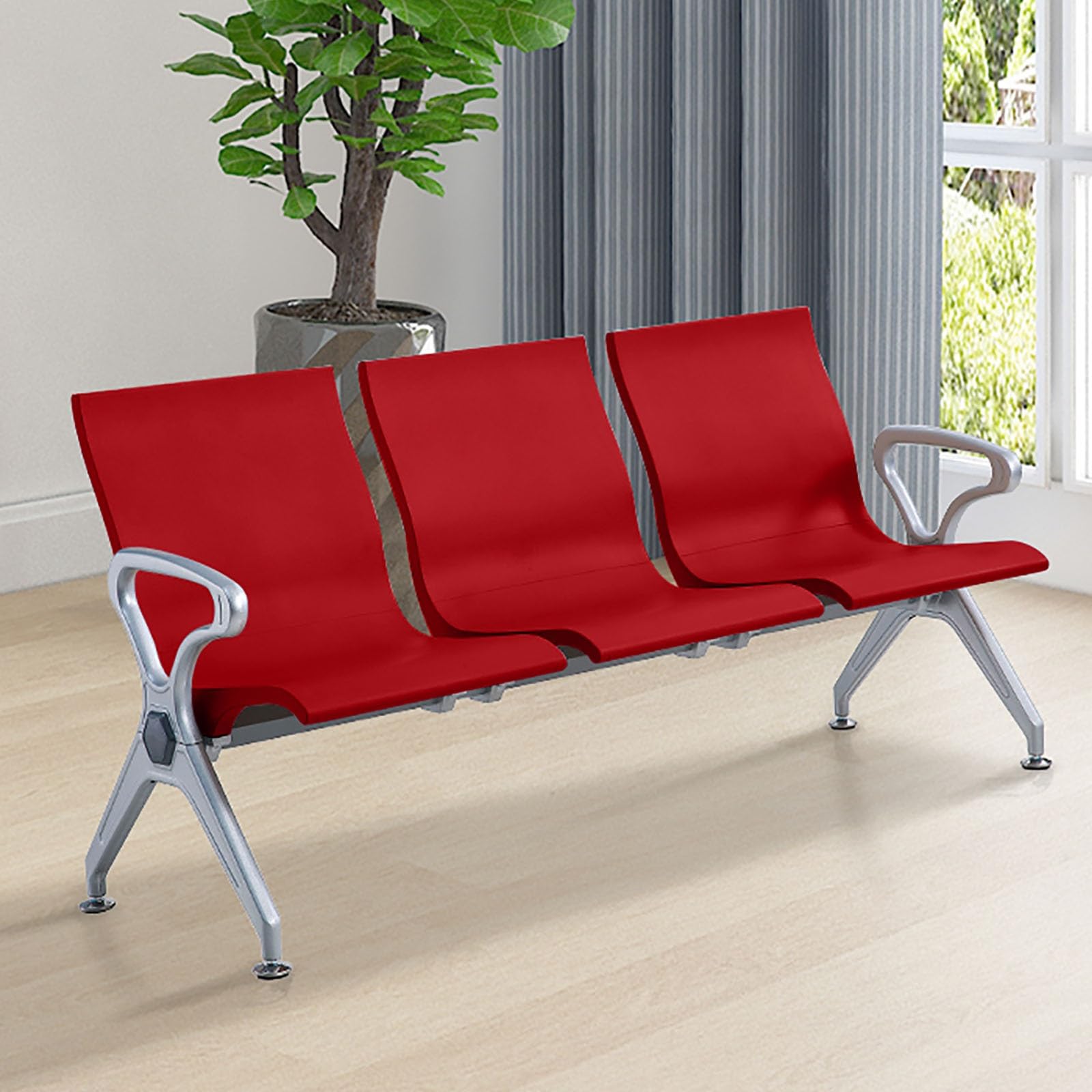 Elegante Wartebank aus Kunstleder, Flughafen, 3-Sitzer-Sofa mit Armlehnen und Rückenlehne, vollständig geschlossener Balken für Büro und Wartezimmer, Grau