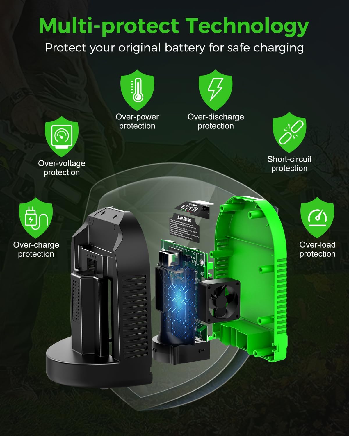 Replacement for EGO 56V Battery Charger Compatible with EGO 56V Battery BA1400T BA2242T BA2800T BA3360T - for EGO Power+ CH3200 CH5500 CH2800(Green)