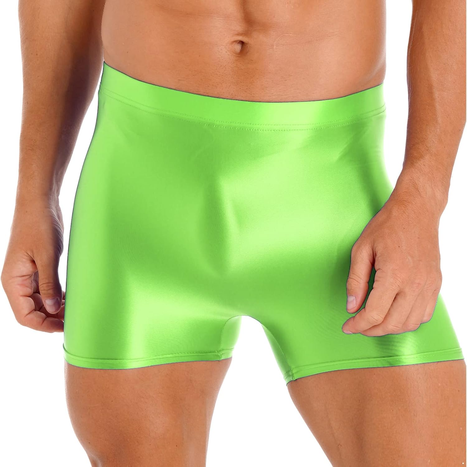 Sxiwei Men's Shiny Silky Boxer Briefs Underwear Sport Gym Workout Fitness Underpants Hot Short Pants