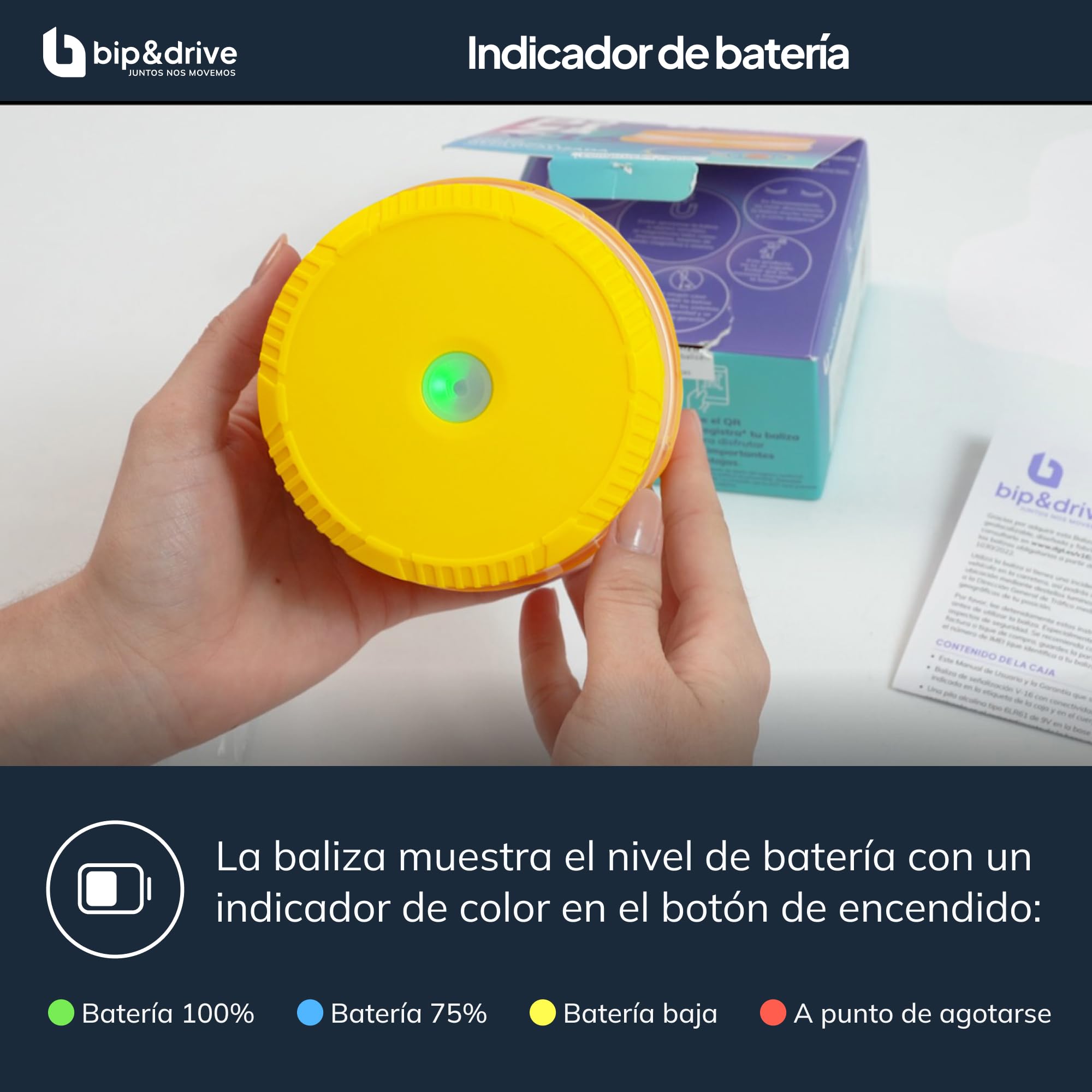 Baliza V16 Homologada DGT Geolocalización Luz Emergencia Coche LED 360° 1km Conectada Plataforma DGT 3.0 Resistente Lluvia Base Imantada Bip&Drive