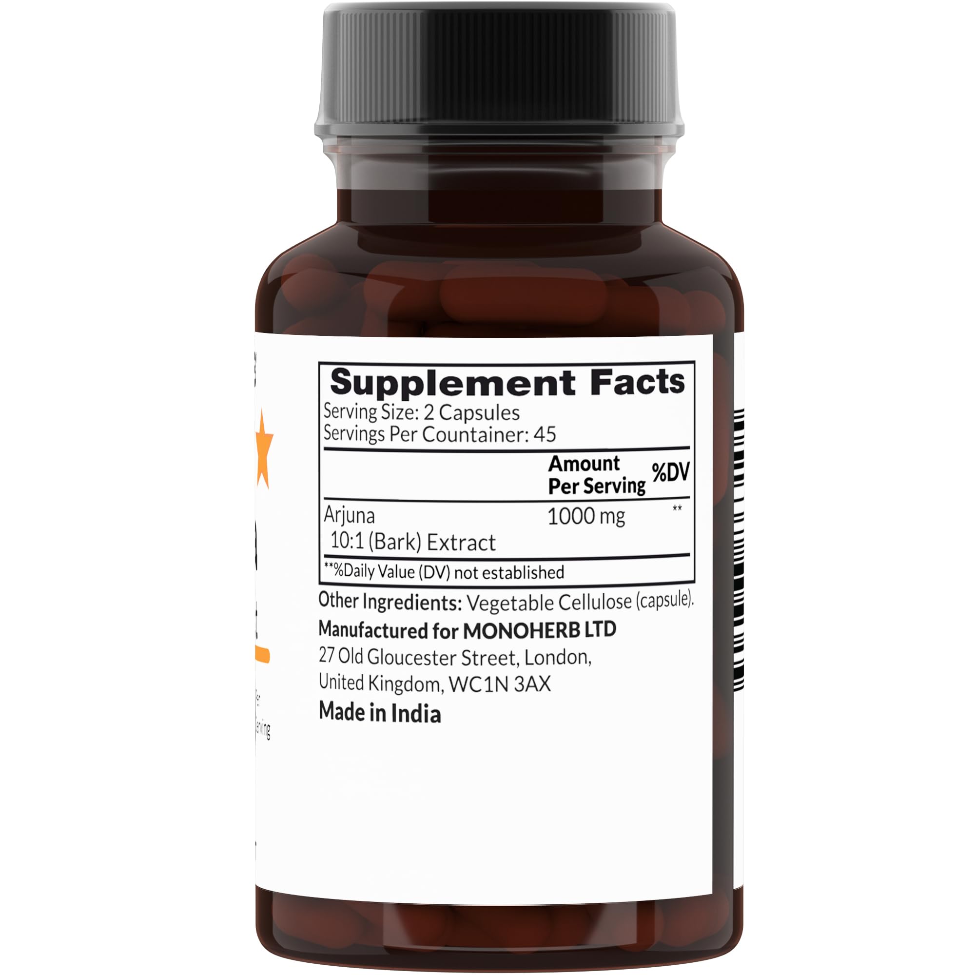 MONOHERB Arjuna 10:1 Extract - 1000 mg per Serving. Serving Size: 2 Capsules. 45 Servings per Bottle. — Amazon image 2