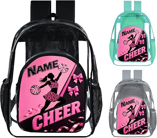 Miniatura 17 de Mochila transparente para niñas, mochila escolar personalizada con nombre de animadora para adolescentes, niños, mujeres y estudiantes Rojo