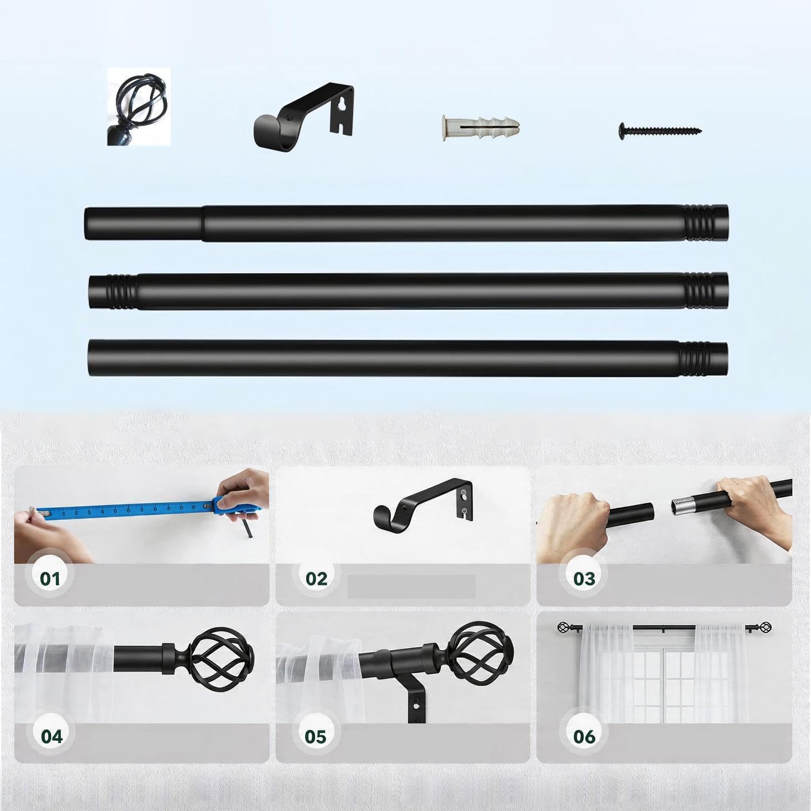 Barres À Rideaux Tringle à Rideau Réglable de 76 à 229 cm avec | Tringle à rideaux télescopique Idéal pour Maison, Appartement, Dortoir, Chambre, Salon, Salle de Bain