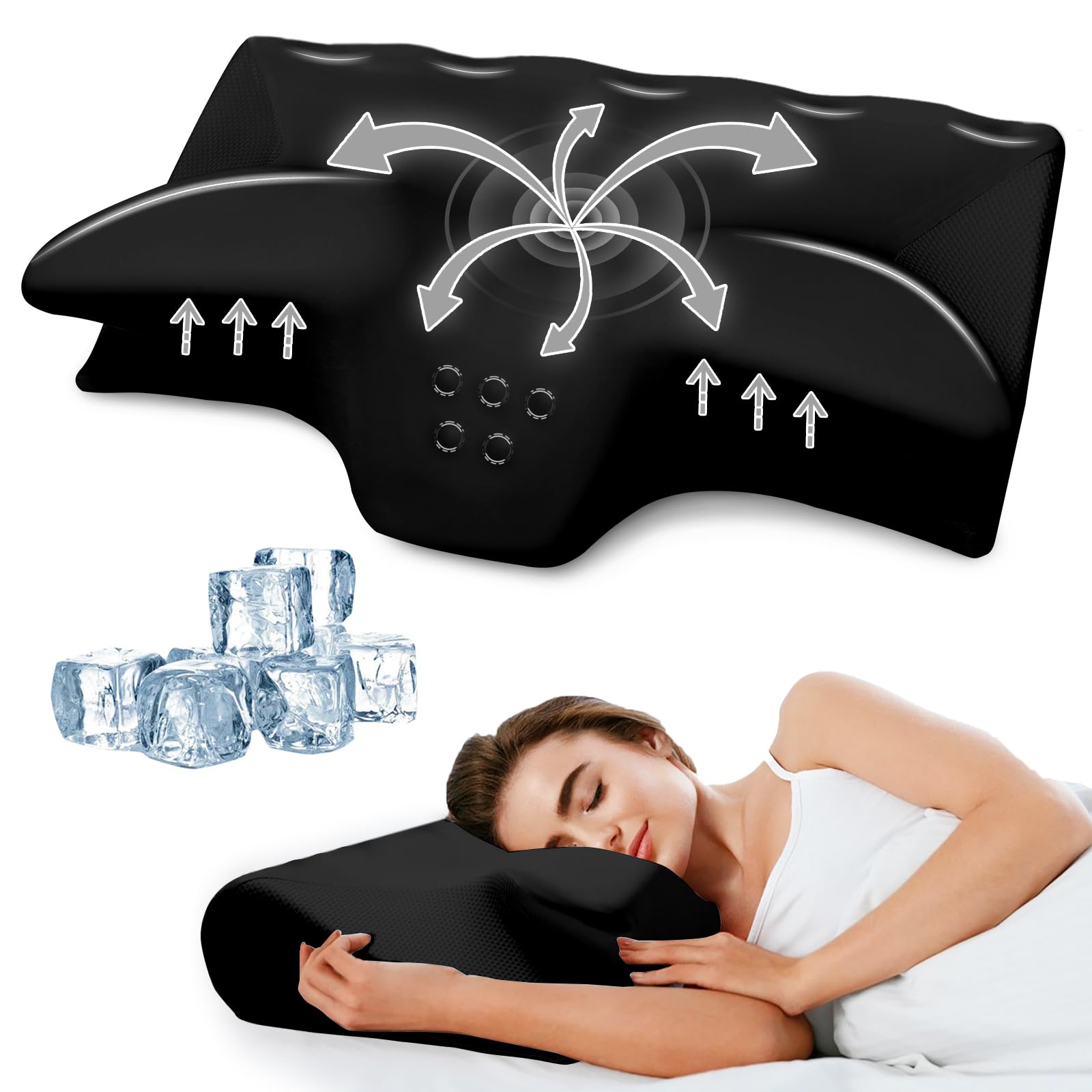 Cervical Pillow for Neck Pain Relief, Cooling Contour Memory Foam Pillows Support Odorless Ergonomic Neck Pillow Adjustable Orthopedic Bed Pillow for Side Back Stomach Sleeper with PillowcaseOEKO-TEX STANDARD 100