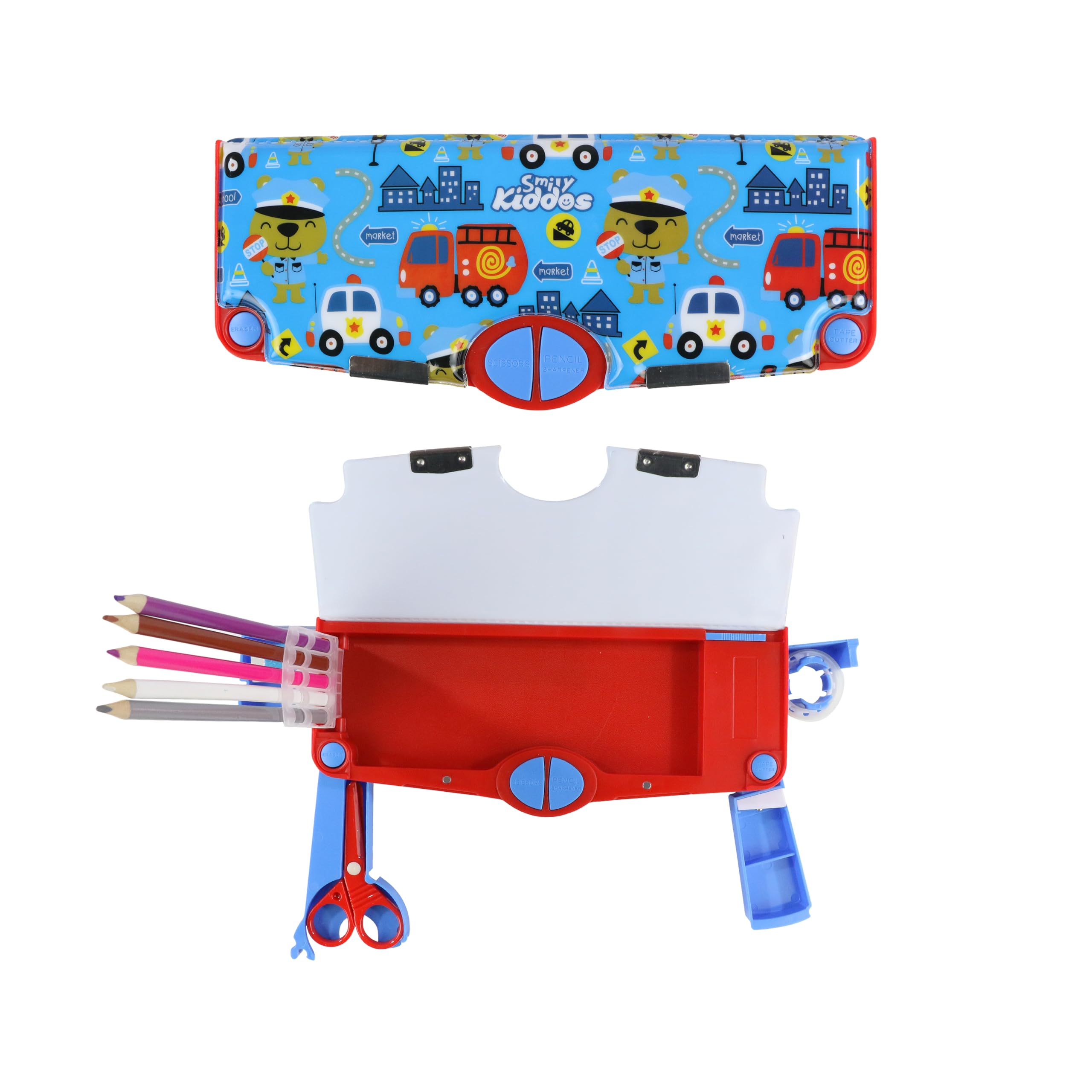 Smily Kiddos Multi Functional Pop Out Pencil Box for Kids Stationery for Children | 24.5 x 4 x 10cm | - Police Theme - Blue (B0CVB3DFSM) Amazon Price History, Amazon Price Tracker