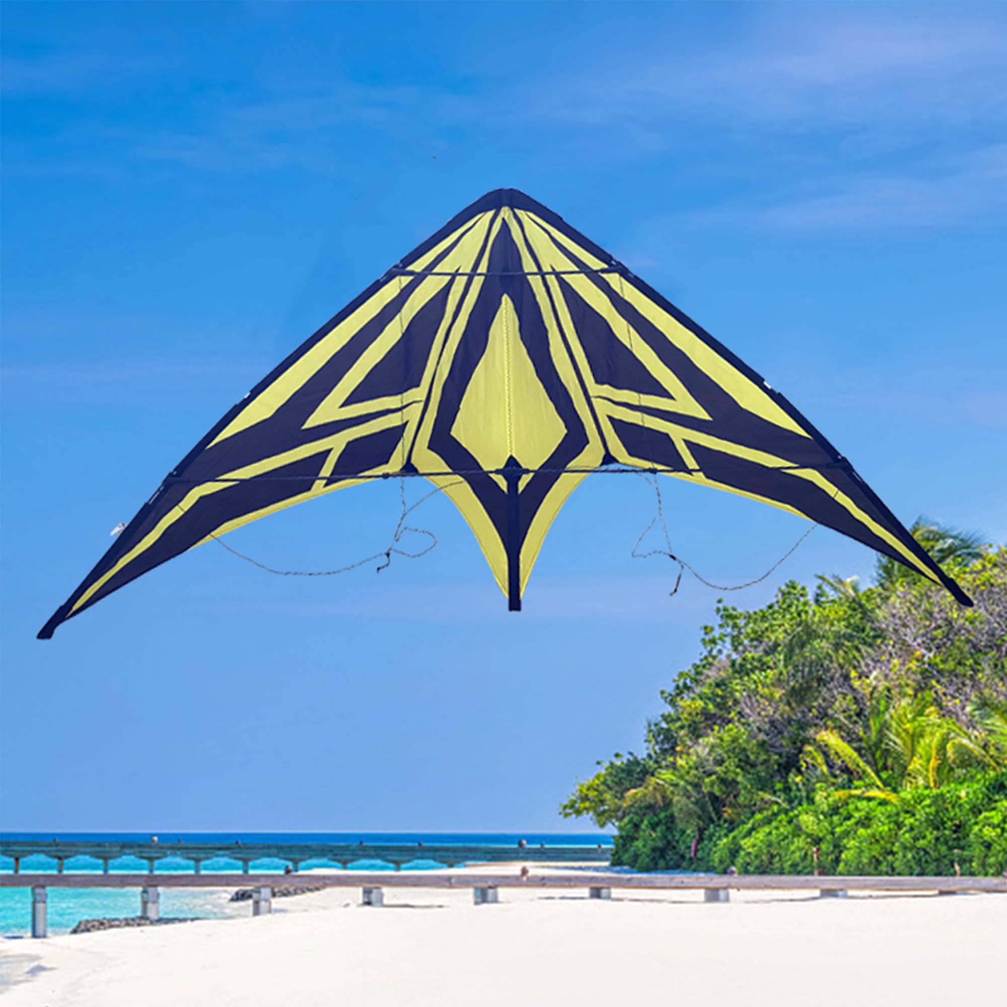 Cerf-volant acrobatique professionnel, cerf-volant de sport double ligne, motif géométrique noir et jaune, 160 x 73 cm, jouet de jeu en plein air pour la plage
