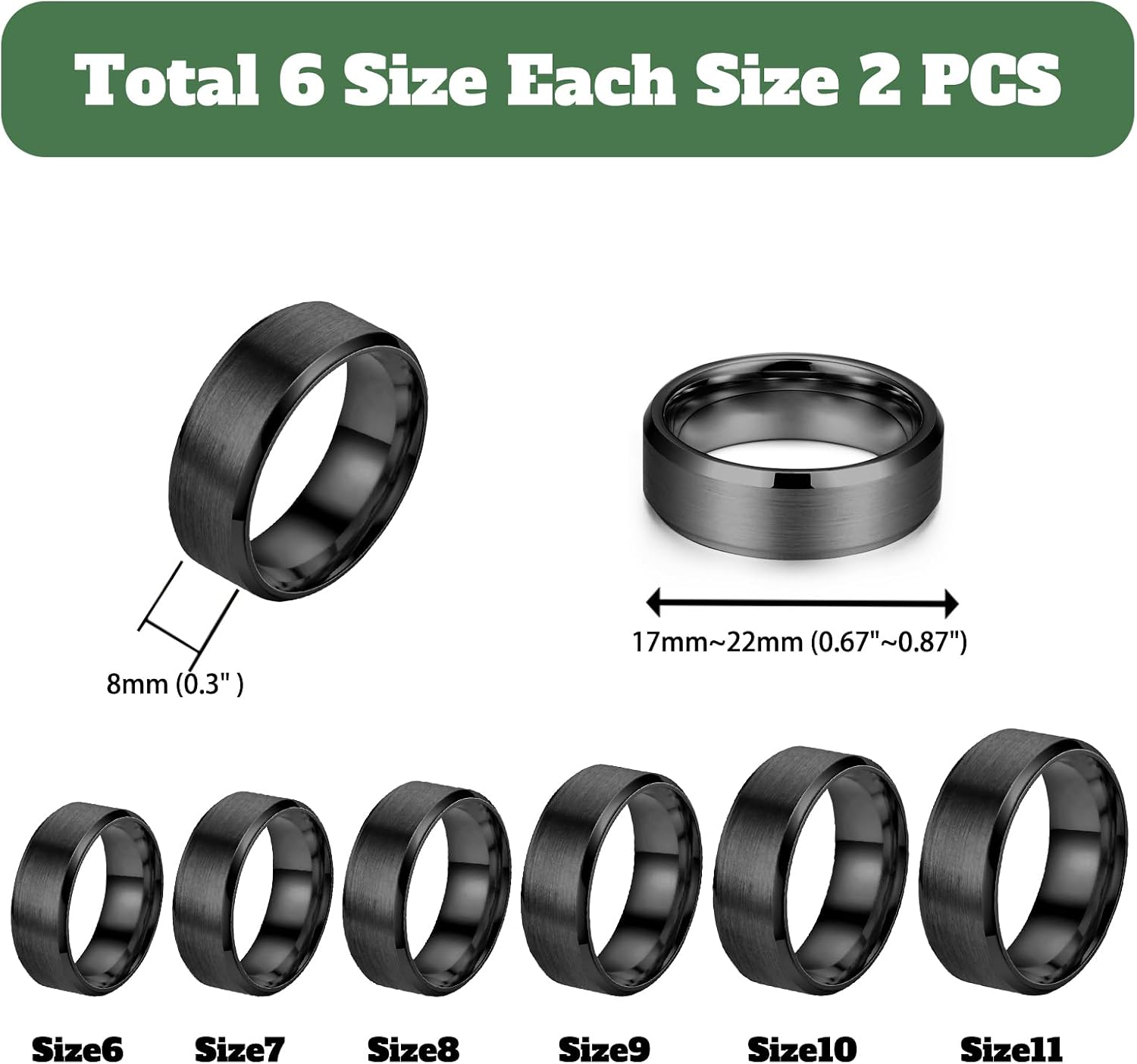 18PCS Stainless Steel Blank Core Ring 8mm Plain Inlay Finger Rings Round Solid Metal Band Size 6/7/8/9/10/11 Comfort Simple Brushed Matte Polished Silver Wedding Ring for DIY Jewelry Making (C2)